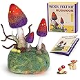 Yizzvb Needle Felting Kit, Mushroom Felting Kits for Beginners, Wool Felting Kit with Wool Roving, Pad, Needles and Instructi