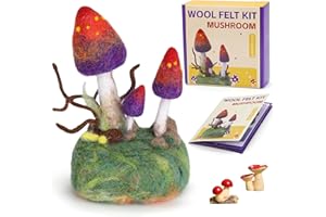 Yizzvb Needle Felting Kit, Mushroom Felting Kits for Beginners, Wool Felting Kit with Wool Roving, Pad, Needles and Instructi