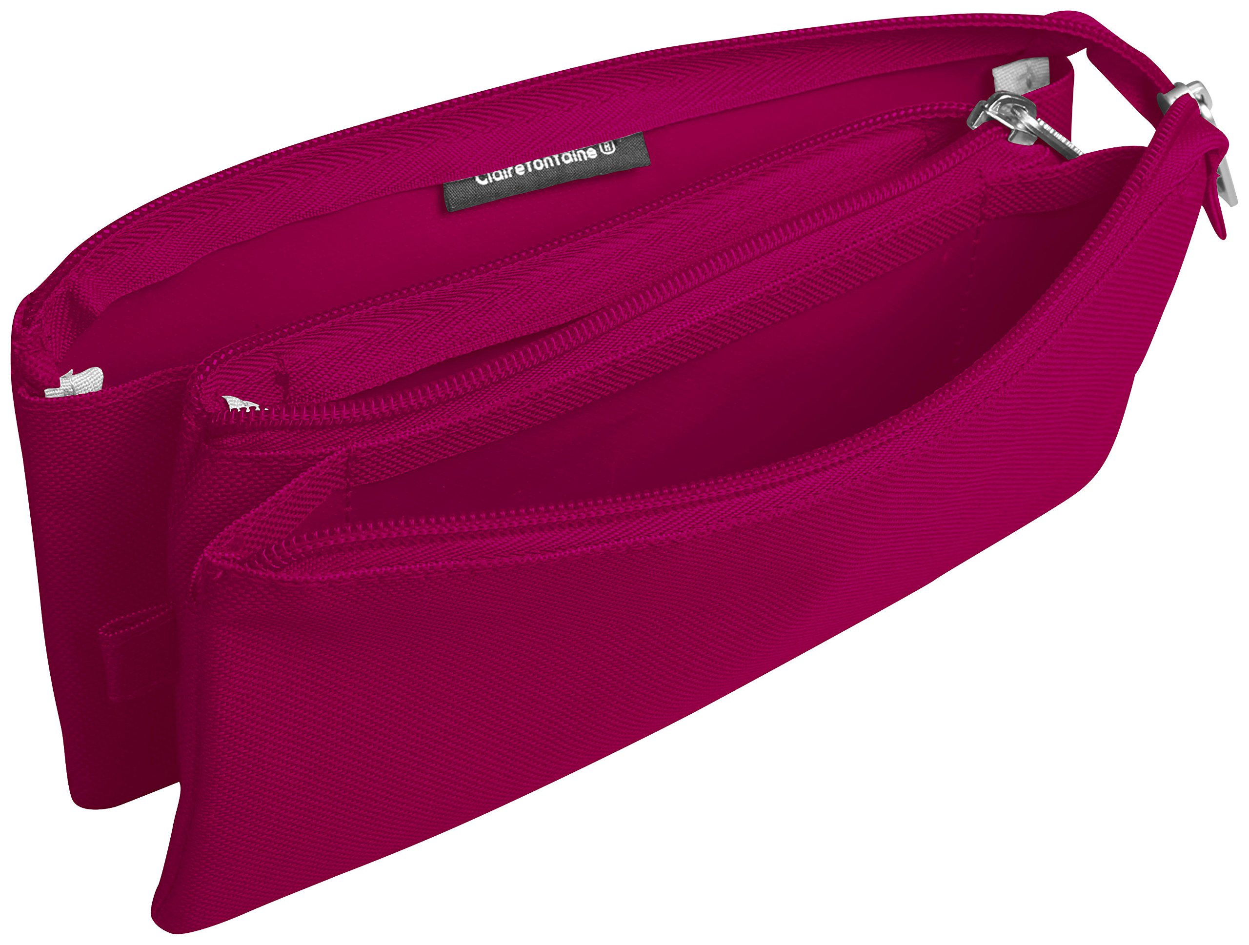 Clairefontaine 8489C - One Flat School Pencil Case 3 compartments with Zip - Dimensions: 22x2x10 cm - Raspberry Colour - Practical - Spacious - Organisational
