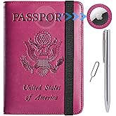 Airtag Passport Holder Cover Wallet Travel Essentials RFID Blocking Leather Card Case International Must Haves Travel Accessories for Women Men(119#Purple)