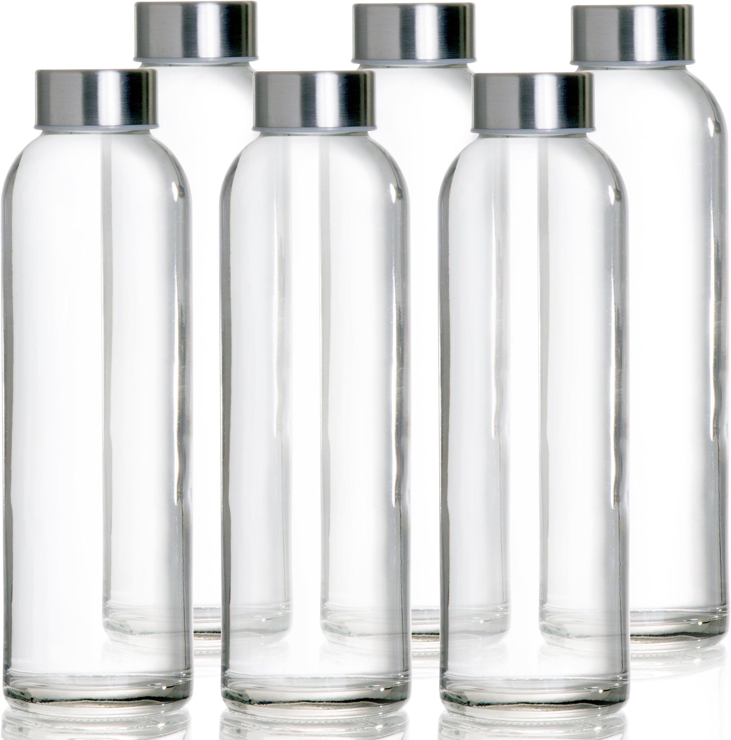 MEGALOWMART 18 oz Glass Water Beverage Bottle 6 Pack Set with Stainless Steel Cap
