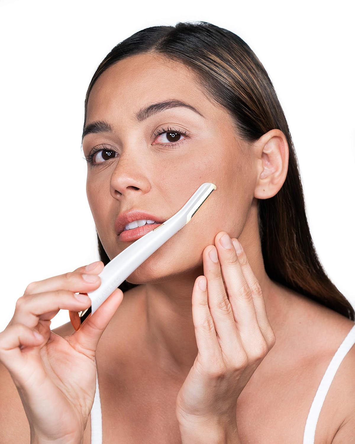 Finishing Touch Flawless Dermaplane Glo Lighted Facial Exfoliator - Non-Vibrating and Includes 6 Replacement Heads, White/Rose Gold: Beauty