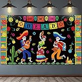Day of The Dead Backdrop, 6 x 3.6 ft Extra Large Fabric Mexican Dia De Los Muertos Banner for Halloween Party Decoration Supplies Photo Booth Backdrop Skull Background Banner