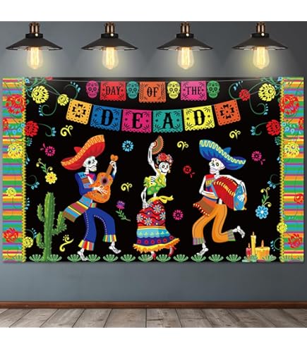 Day Of The Dead Backdrop 12x10ft - Dia De Muertos Vintage Classroom Photo Background