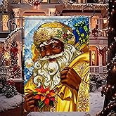 HOMETITUTE Black Santa Golden Outfit Christmas Garden Flag 12x18 Inch Holiday Yard Banner Double Sided Festive Outdoor Winter Decoration Seasonal Porch Lawn Patio Pathway Front Yard Decor