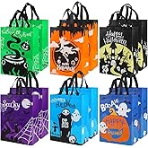 CCINEE 12PCS Halloween Non-Woven Bags with Handle，Large Size Reusable Halloween Trick or Treat Tote Bags for Party Favors Supplies，15.7"×11.8"×5.9"