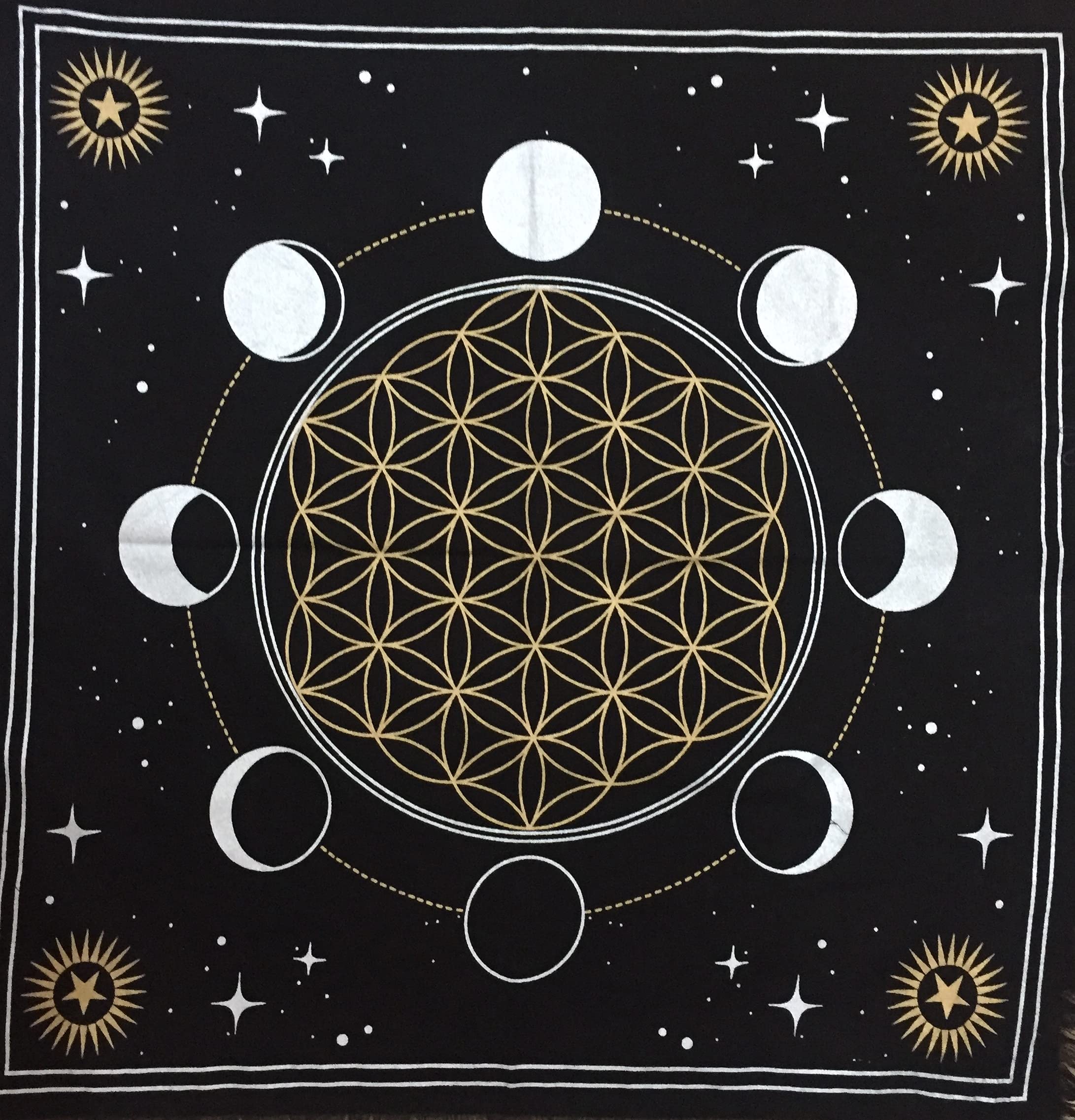 Indian Consigners Premium Altar Cloth - Phases of Moon, Sun, Star & Universe Wicca Square Spiritual 36x36 Sacred Cloth