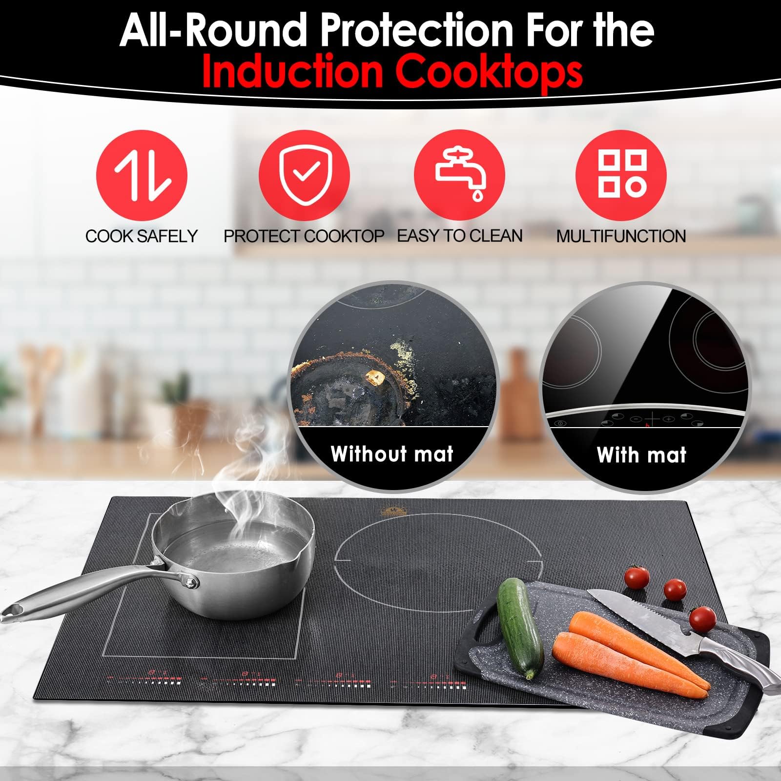 Cook's Aid Large Induction Cooktop Protector Mat,Translucent (Magnetic) Stove Top Cover for Electric Stove (Semi-transparent Black, 21.2x35.4 inch)