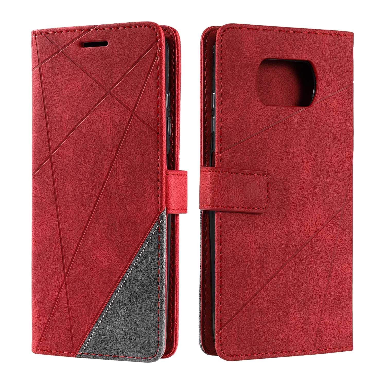 SONWO Case for Xiaomi Poco X3 NFC Case, Premium Leather Flip Wallet Case Magnetic Closure Card Slots Kickstand Phone Case for Xiaomi Poco X3 NFC, Red