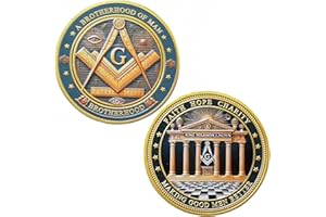 RUMKOU Freemason Challenge Coin Masonic Symbol Commemorative Coin Blue Lodge Mason Coin (Golden)