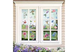 ADONISAON Spring Summer Window Clings 9 Sheets Butterfly Flower Birds for Home Glass Window Stickers Decals Art to Prevent People and Bird Strikes