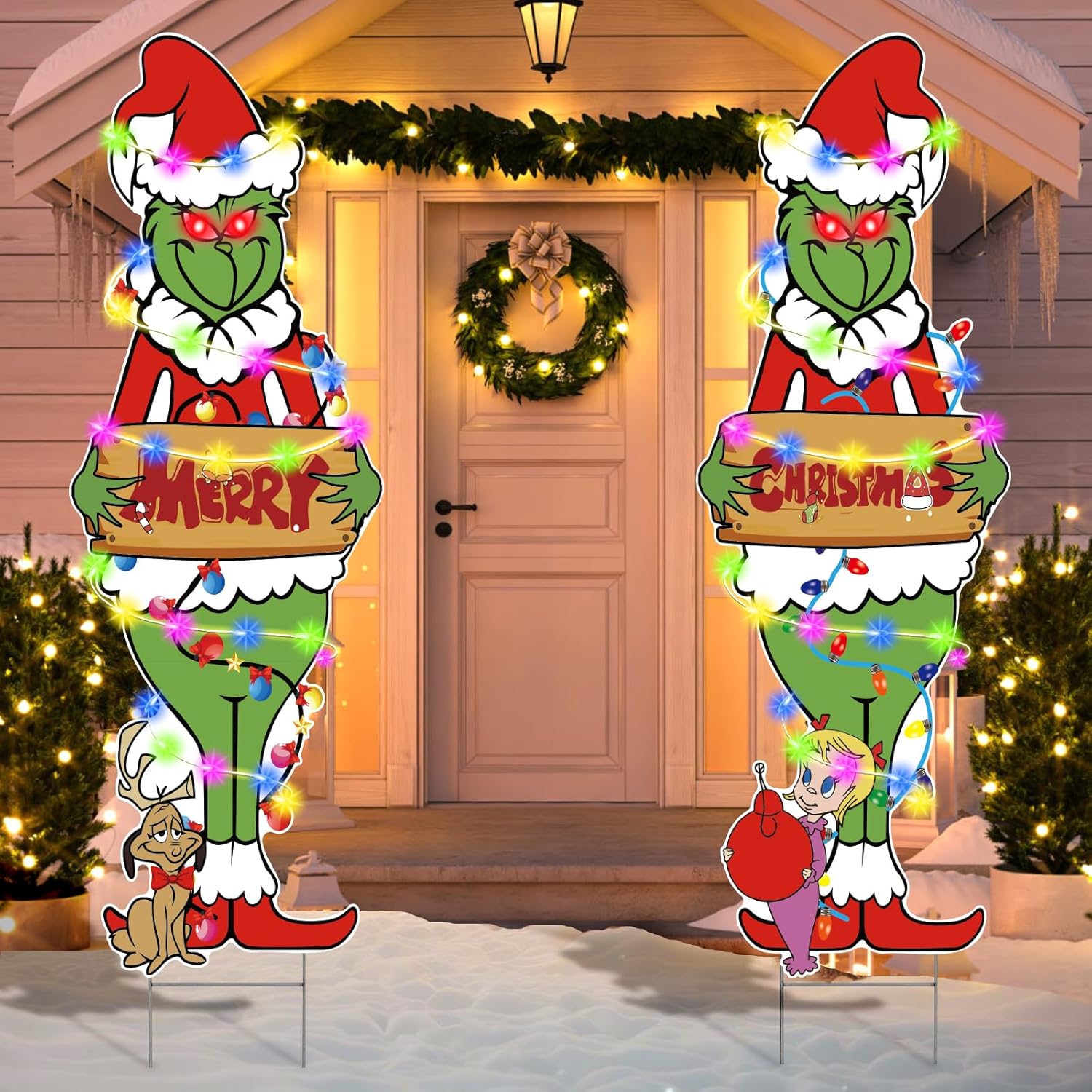 Yard Signs - 2 Pcs Tall Christmas Yard Signs with Metal Stakes Merry Christmas Yard Signs Decorations Outdoor for Christmas Xmas Party Supplies, Lawn, Garden Yard Decor