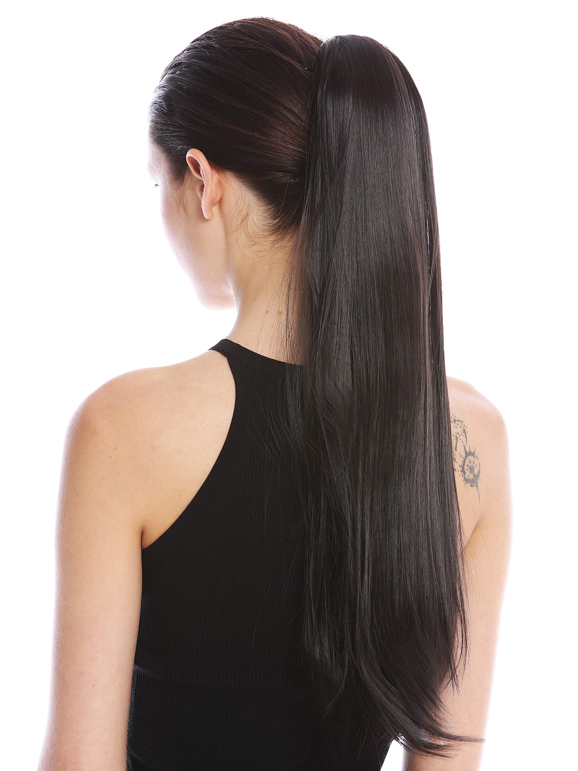 WIG ME UP - YZF-1094S-3 Hairpiece ponytail (comb & ribbon wrap-around system) extension pigtail very long (24inch) straight smooth dark brown