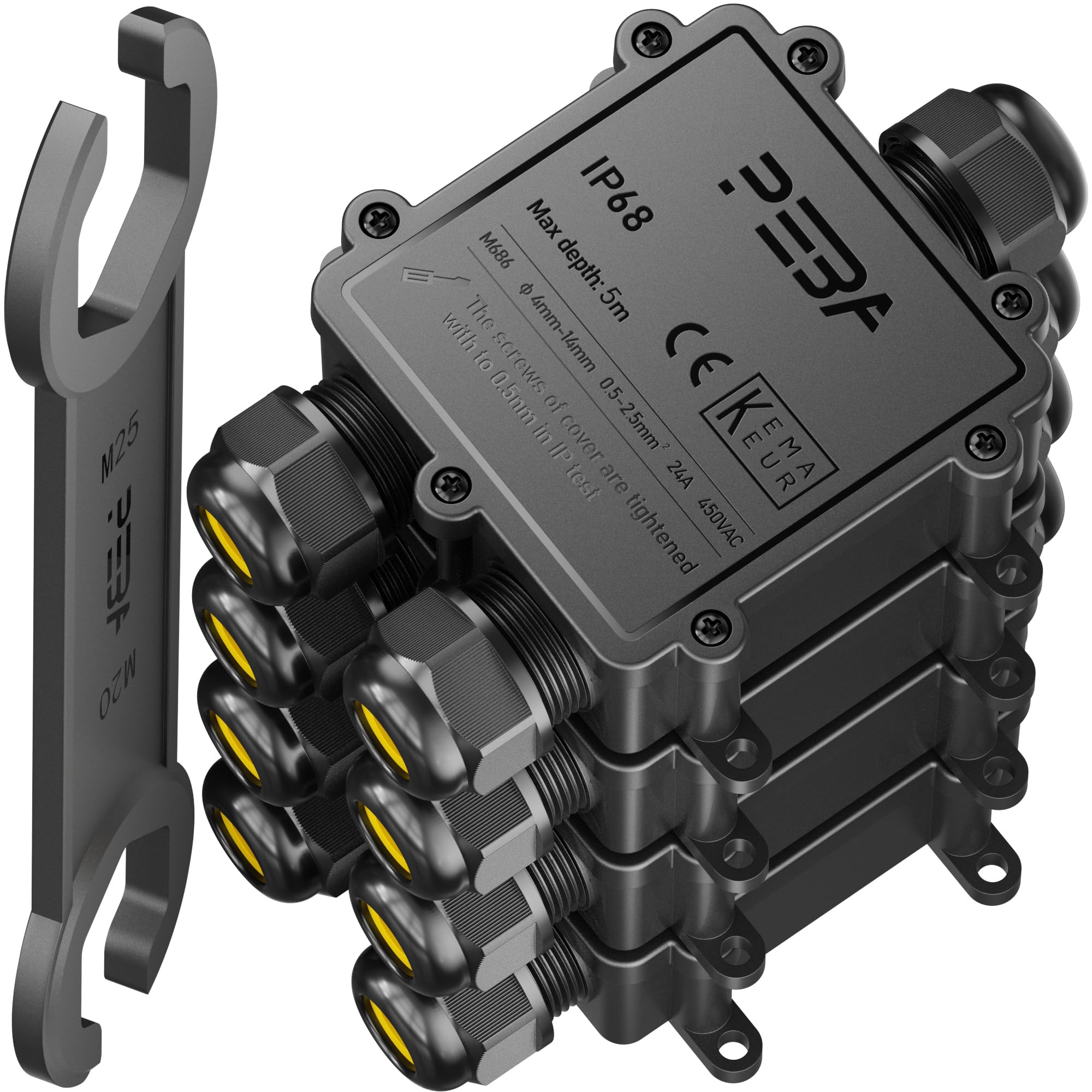 PEBA® IP68 Waterproof Junction Box,Waterproof Cable Connector Outdoor, 3-Way Outdoor Cable Connectors, Wire Connector,Extension Electrical Cable Protector for Cable Diameter Ø4mm-14mm Black(4 Pack)