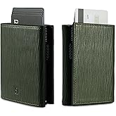 Jenoss Smart Wallet For Men: Full Grain Leather, Handcrafted, Slide Metal Pop Up Case, Slim RFID Blocking Credit Card Holder, Minimalist, Compact - 9-12 Card Organizers | ID | Money Clip (EPI Green)