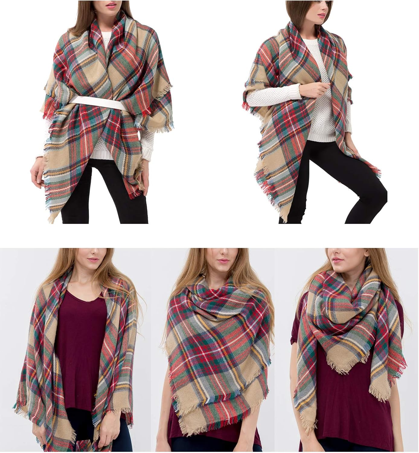 Plaid Blanket Scarf Women Big Square Long Scarves Warm Tartan Checked Shaw at  Women’s Clothing store