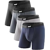 Nullktie Men's Boxer Briefs with Fly 4 Pack, Micro Modal Underwear with Pouch, No Ride Up