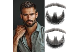 ALIMIRIAM Fake Beard Realistic Beard 100% Human Hair Fake Face Beard Realistic Full Hand Tied Costume Facial Hair for Man、Adults Lace Invisible Fake Mustache for Halloween Drama Party Movie Makeup(Black)