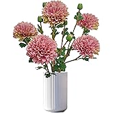 ATFL Artificial Silk Flowers Dahlia 24'in Fake Long Stem Flower 5 Pcs,Suitable for Wedding Decoration Bouquets,Core Decorations,Home Furnishings (5, Fall Pink)
