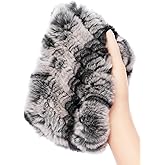 HEIZZI Women's Real Fur Headband & Black Infinity Scarf - 2-in-1 Fuzzy Ear Warmer, Winter Earmuff Neck Warmer