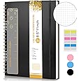 Graph Paper Notebook, Spiral Notebook Journal 8.5” x 11”, A4 Large Grid Notebooks for Women Men, 100 GSM Graph Paper, Plastic Hardcover Spiral Graphing Journals for Work School Engineerin, Black