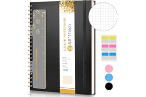 Graph Paper Notebook, Spiral Notebook Journal 8.5” x 11”, A4 Large Grid Notebooks for Women Men, 100 GSM Graph Paper, Plastic
