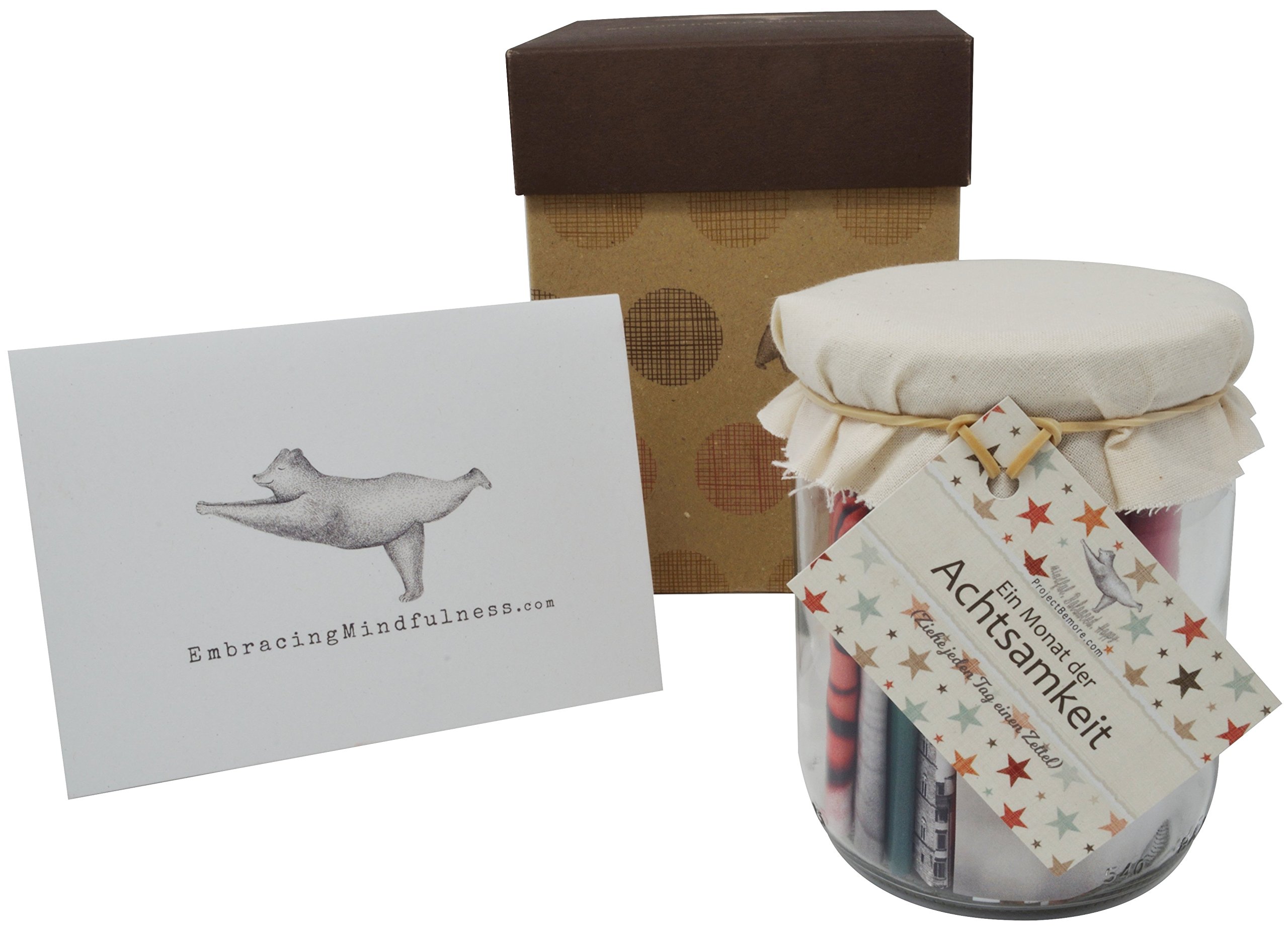 Mindfulness - One Month Mindfulness Challenge: Rustic glass full of daily mindfulness exercises / mindfulness training, Glas