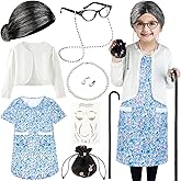 Luucio Old Lady Costume for Kids, 100th Day of School Costume for Girls with Grandma Costume, Kids Old Lady Costume for Kids