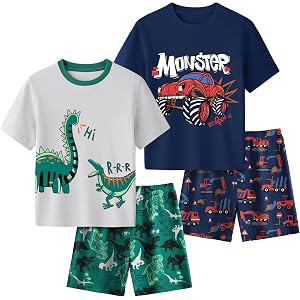 Yoofoss Toddler Pajamas 100% Organic Cotton 4 Piece Short Sleeve Summer Pajama Set Kids Pajamas Boys Girls Snug Fit Pjs Set