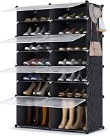 HOMIDEC 2 x 7 Tier Shoe Rack Storage Cabinet 28 Pair Plastic Shelves