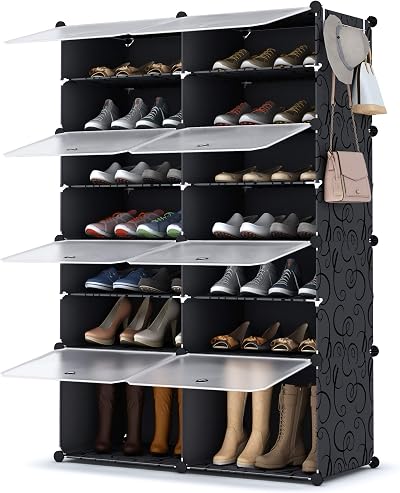HOMIDEC 2 x 7 Tier Shoe Rack Storage Cabinet 28 Pair Plastic Shelves