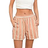 MISSACTIVER Women Striped Boxer Shorts Elastic High Rise Pajama Bottoms Casual Lounge Shorts with Pockets Sleepwear