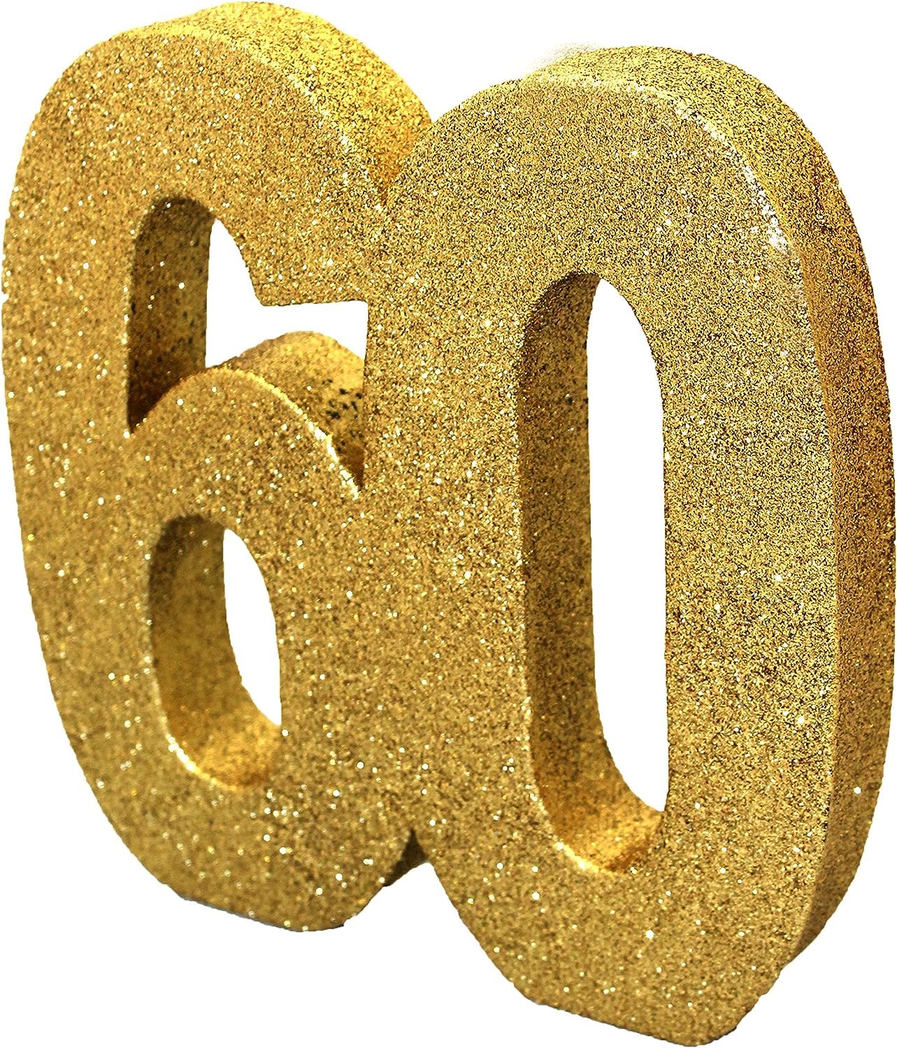 Number 60 Glitter Table Decoration Gold| Table Centrepiece | Table Decorations Centrepiece | 60th Birthday Decorations | Pack of 1 | 20cm |H105