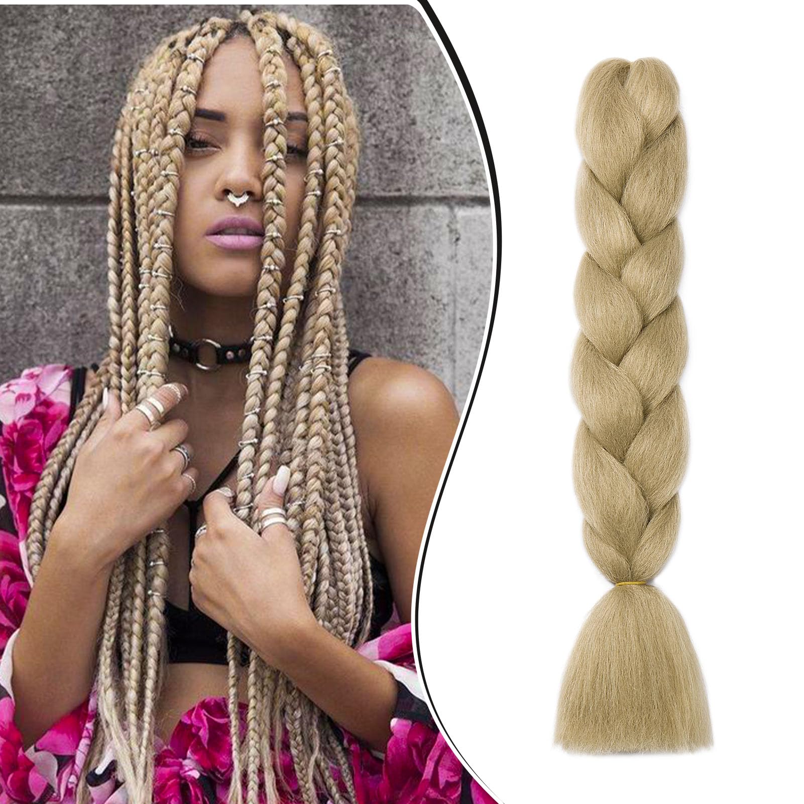 Dcbaboo Blonde Hair Extensions for Braiding Jumbo Braiding Hair Extension 1pack 24inch Synthetic Hair Kanekalon Ombre Braids Extensions Hair Afro Crochet Twist Box Braids 100g, Ash Blonde — image 1