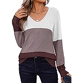 Zeagoo Womens Sweaters Fall 2026 Long Sleeve Knit Pullover V Neck Lightweight Crochet Sweater Tops Dressy Casual