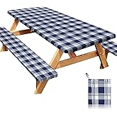 Joy Bubble Picnic Table Cover with Bench Covers Windproof Waterproof Picnic Table Covers Camping Tablecloth with Storage Pocket, 72in, Blue