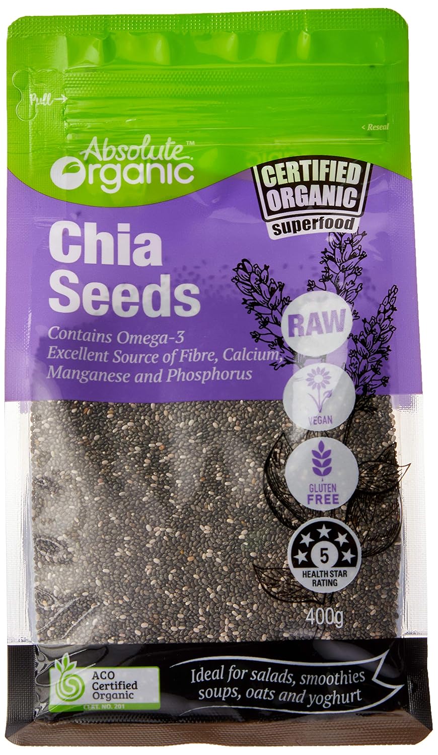 Absolute Organic Black Chia Seeds, 400g Grocery