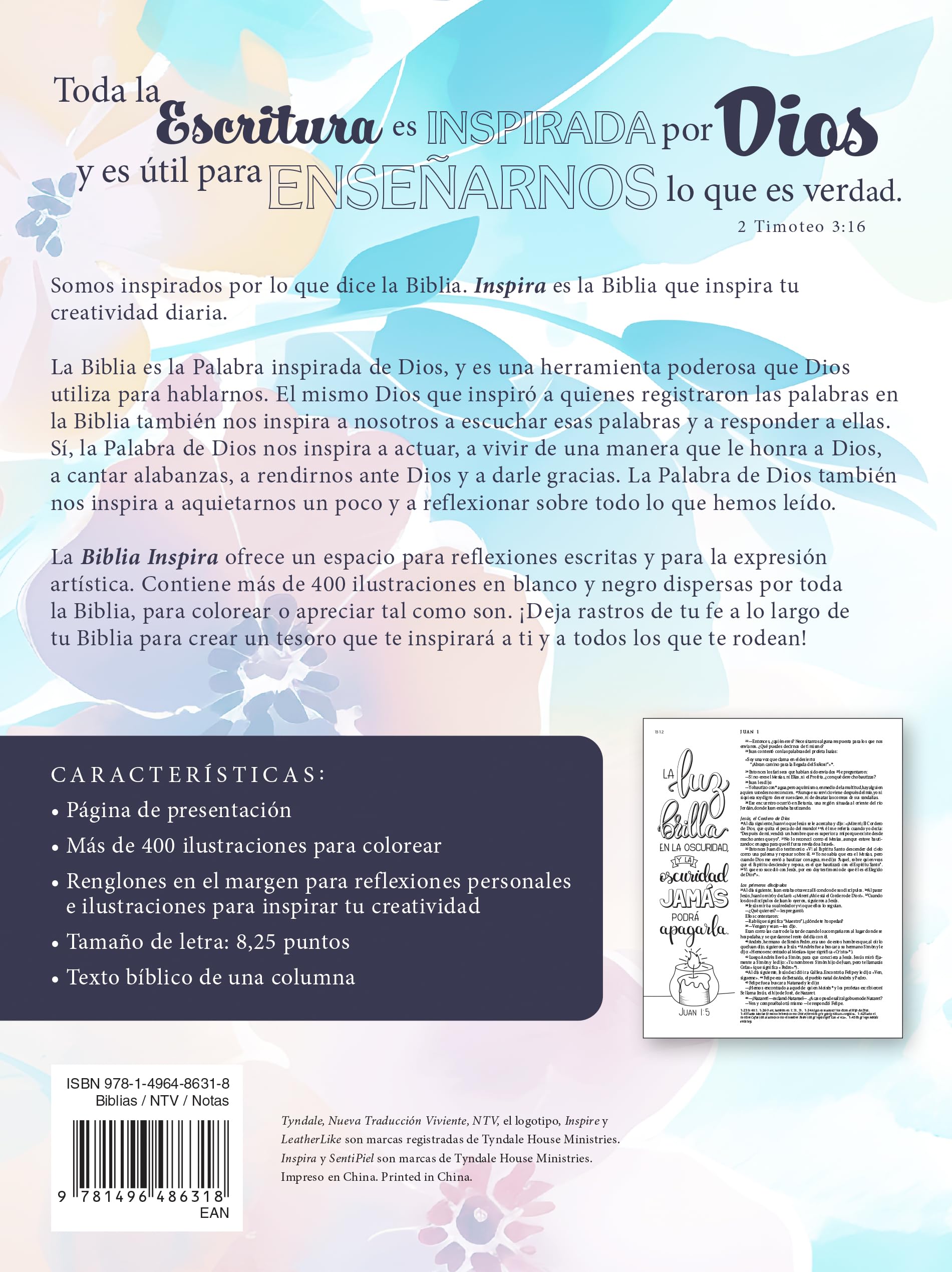 Biblia Inspira NTV (SentiPiel, Paraíso floral): La Biblia que inspira tu creatividad (Spanish Edition)