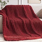 Negwoo Chunky Knit Throw Blanket, 50''*60'' Knitted Throw Chenille Yarn for Bed Couch, Handmade Red Crochet Big Thick Blanket, Machine Washable Cute Comfy Blanket for Home Decor