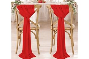 MDS-MEGADECORSUPPLY MDS 25 Pack Chiffon Chair Sashes Bows Tie-Back Bands for Christmas Party, Holiday Dinner, Wedding, Banquet, Harvest Dinner, Thanksgiving, New Year Decorations, Fits for Any Chair - Red