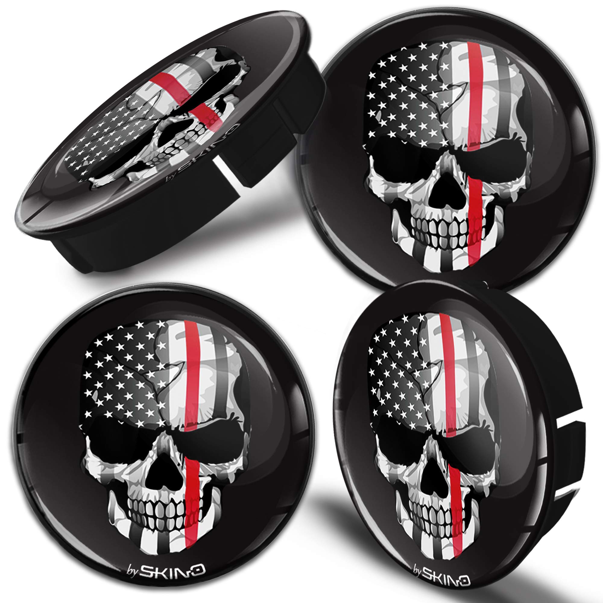 SkinoEu 4 x 60mm 3D Gel Car Wheel Centre Universal Rims Hub Center Caps Vehicle Auto Tuning Emblem Skull USA Red Line Flag C 32