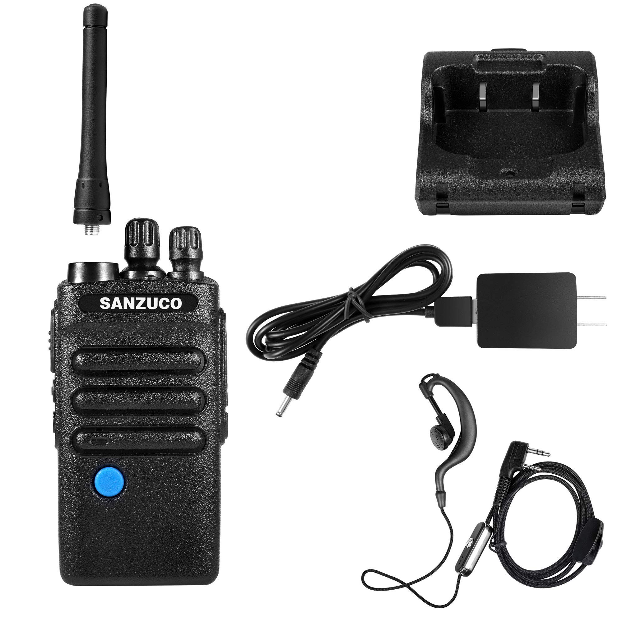 SANZUCO Long Range Rechargeable Two-Way Radios for Adults & 16 Channel Walkie Talkies with Earpiece and Mic Set (Pack of 2)