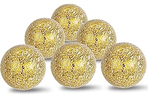 Hiziwimi 6Pcs Decorative Ball Set, 6cm/2.4inch Mosaic Glass Orbs Centerpiece Balls for Decorate Tables, Wedding Party (Golden)