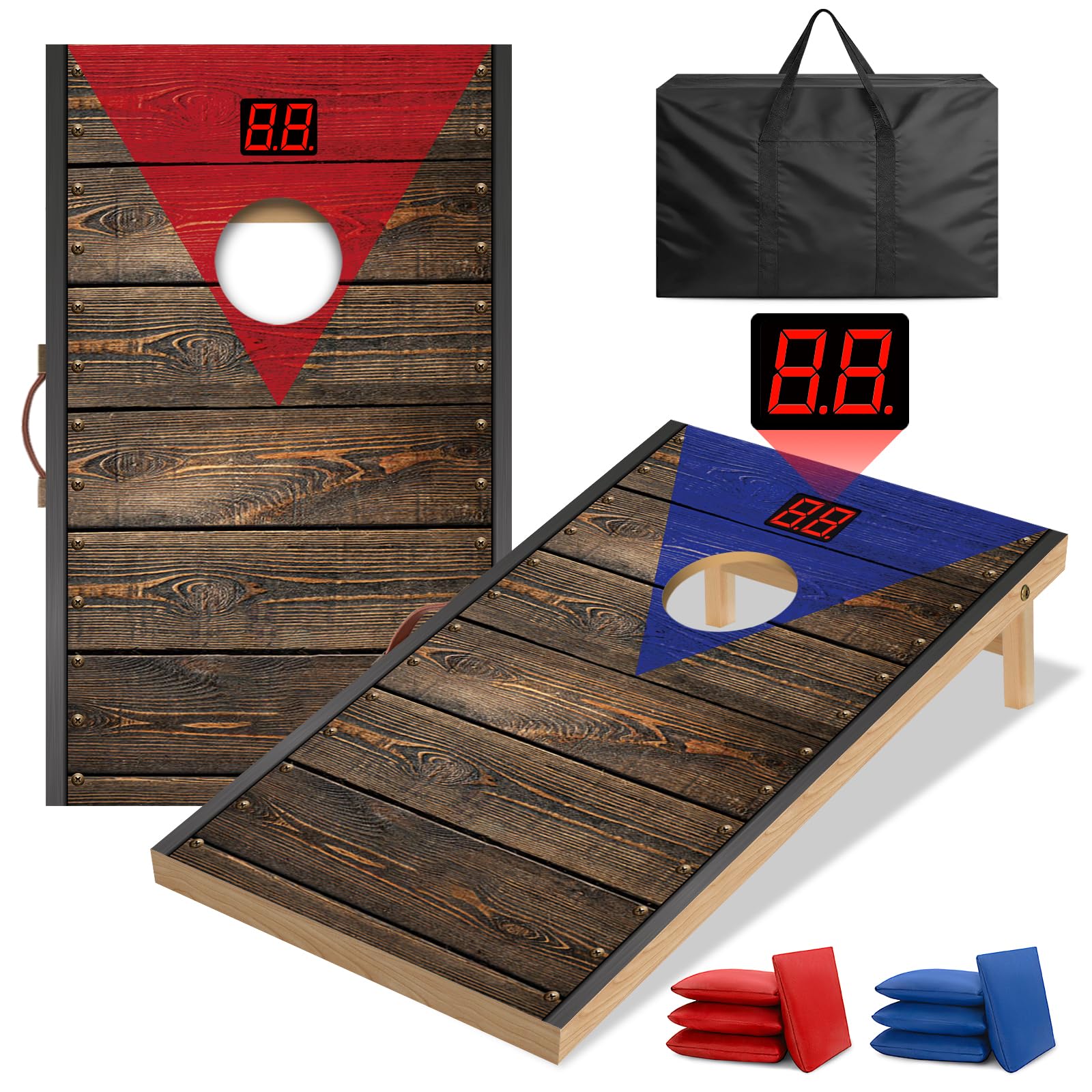 NZQXJXZ Upgraded Cornhole Game Set with Automatic Scoring Counter, 3ft x 1.8ft Solid Wood Premium Corn Hole Boards with 8 Bean Bags & Carry Bag, Outdoor Corn Toss Game for Garden, Camping, Backyard