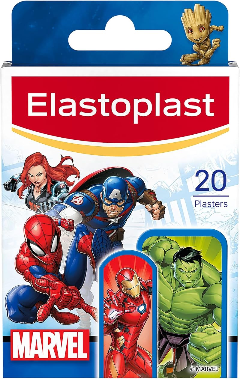 Elastoplast Marvel Plasters Assorted Sizes 20 Kids Bandages Coloured