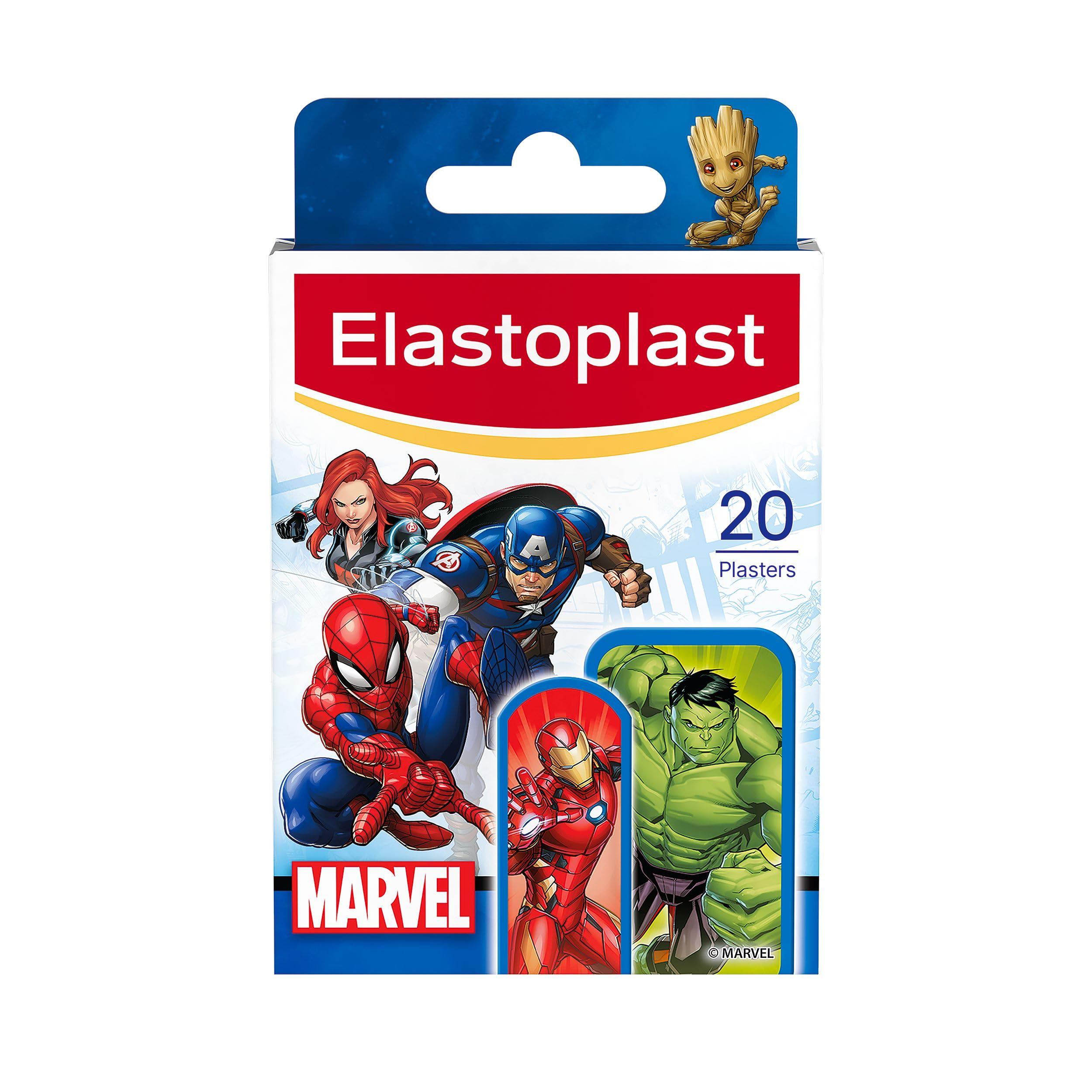 Elastoplast Marvel Plasters, Assorted Sizes (20 Pieces), Coloured First Aid for Children, Kid’s Everyday use with Marvel Superhero Designs, Easy Removal and Skin-Friendly