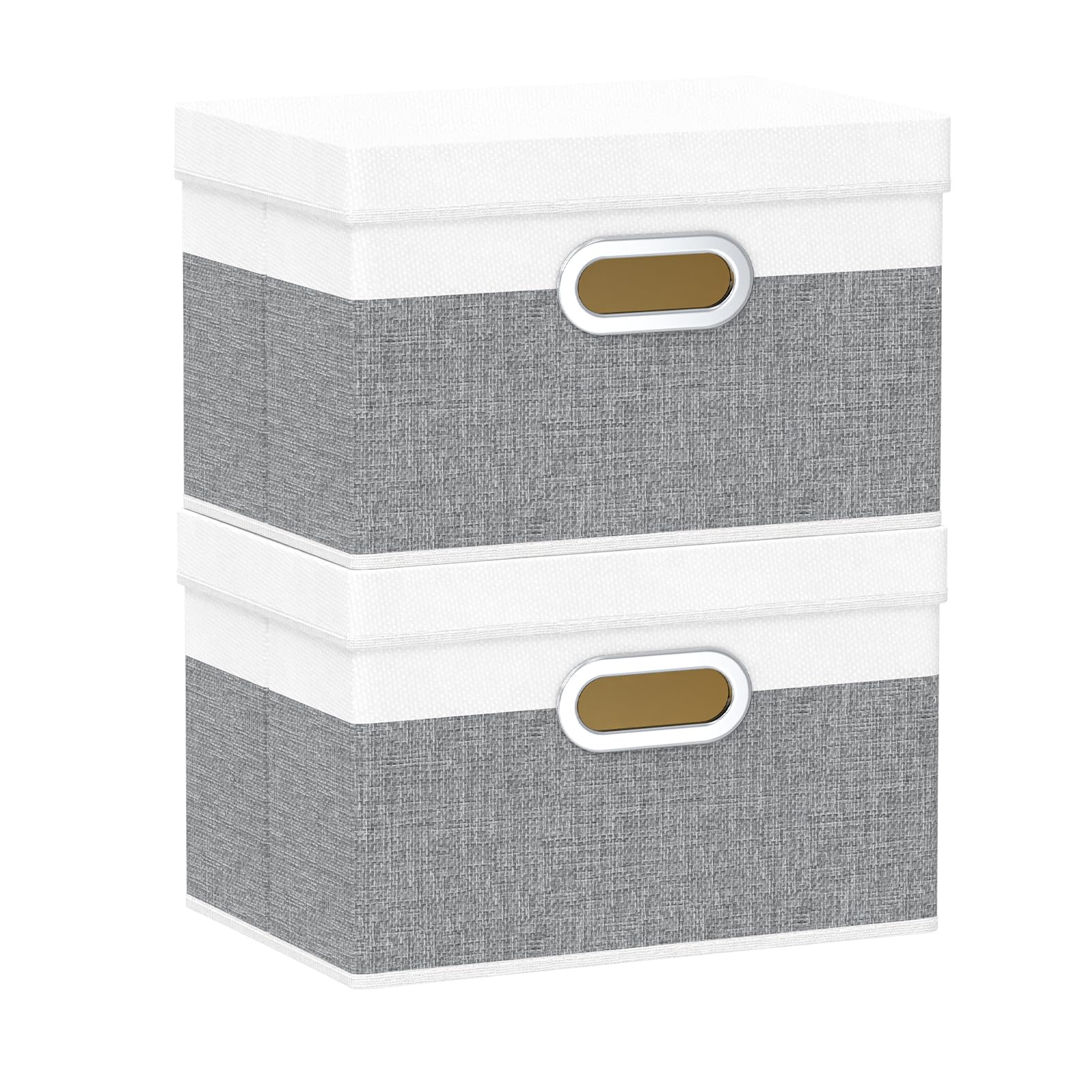 Yawinhe Storage Box with Lids 2 Pack, Collapsible Clothing Shelf Basket, for Organizing Clothes, 32x23x20cm, White/Grey, SNK023WG-2