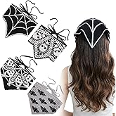 JATEBI 4 Pcs Skull Headbands Bat Crochet Spiderweb Gothic Head Scarf | Knitted Triangle Hairband, Skull Bat Spiderweb Design, Halloween Hair Styling Bandana Accessories, for Women Daily Wear Party
