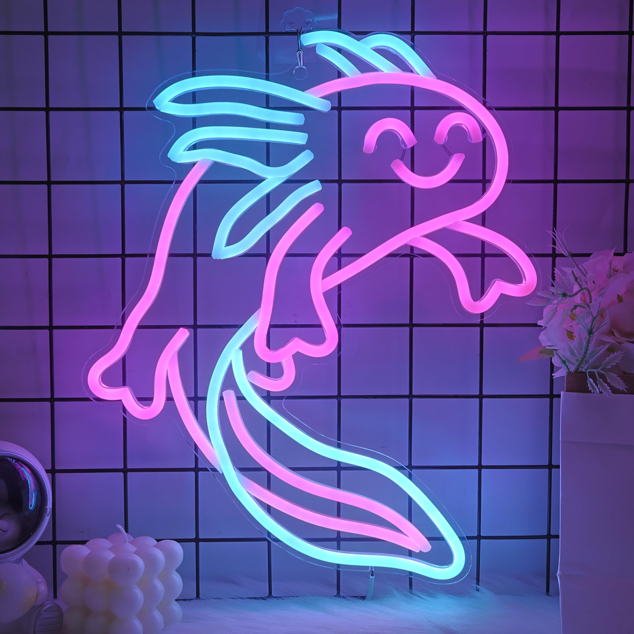 CoolGift Mart Enchanting Axolotl Neon Sign - Mesmerizing Wall Art for Home Decor & Ambient Lighting | Whimsical Pink/Purple Axolotl Light - 32cm x 39cm Acrylic Rectangular Neon Sign