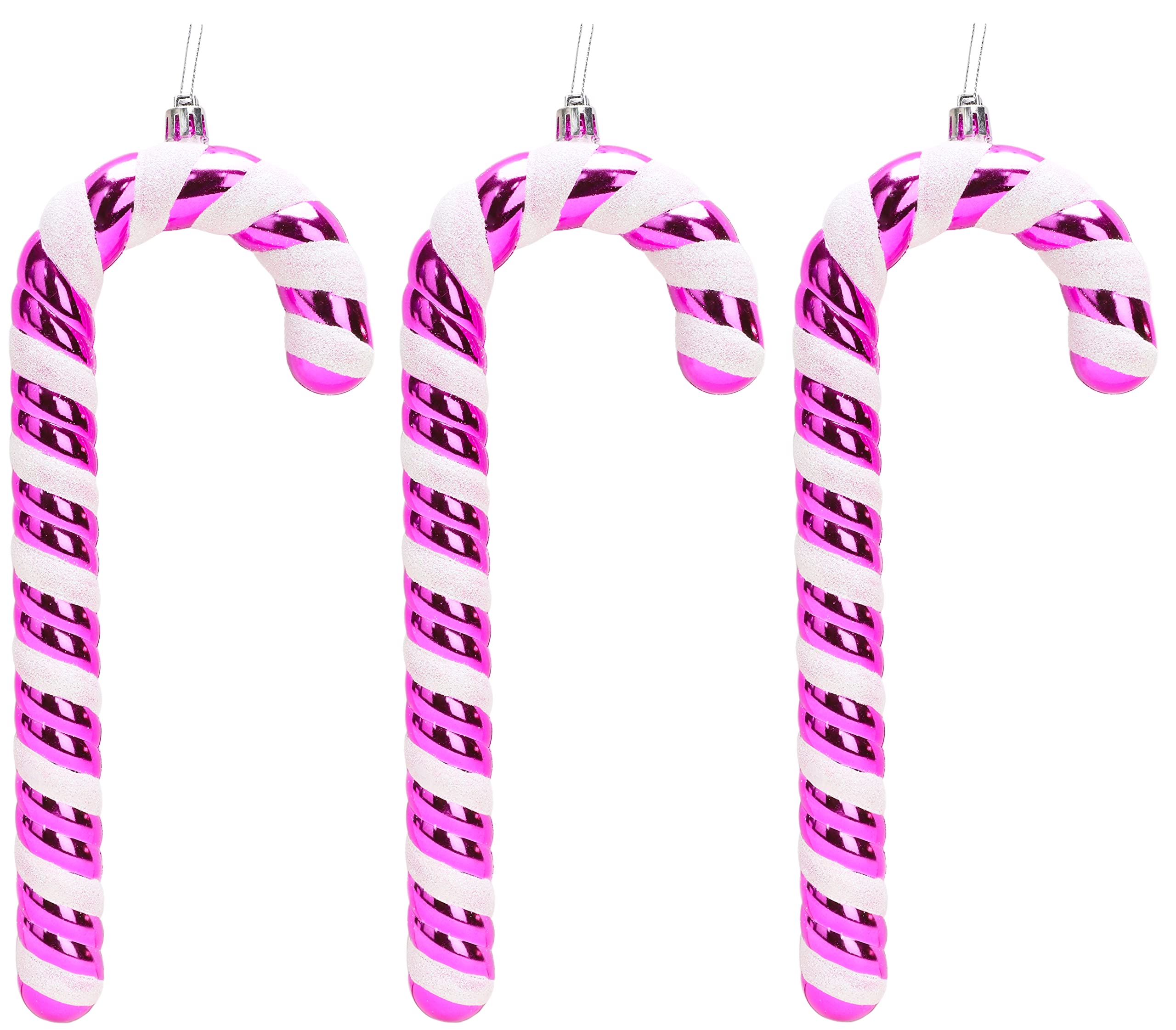 Christmas Concepts® Pack of 3–250mm (10") Extra Large Candy Cane Baubles – Shiny & Glitter Decorated – Christmas Decorations (Hot Pink)